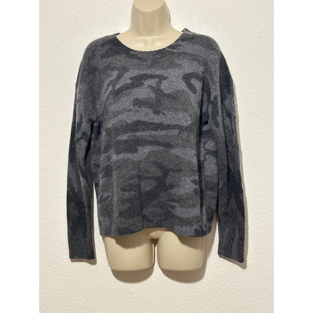 Rails Louie Charcoal Camo Crew Neck Sweater Grey Merino Cashmere Blend Medium